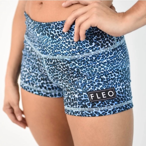 Fleo Womens Size L Bad Bad Girl 3.25 Blue Cheetah Print Crossfit Booty Shorts - Picture 2 of 14